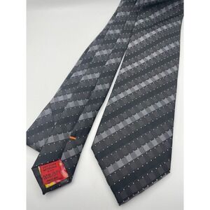 John Sparks Mens Black Grey Geometric Striped Silk Tie Floral Lining Hand Made